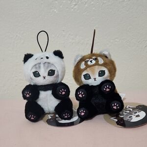 Mofusand Panda Meow and Red Panda Meow Plush Keychain Set